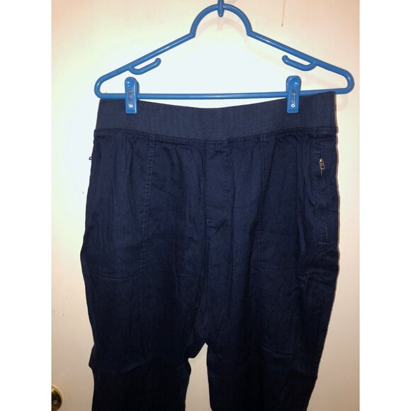 NEW Lands End Womens 12 Petite Elastic Waist Linen Blend Jogger Pants Zip Pocket - Picture 2 of 3